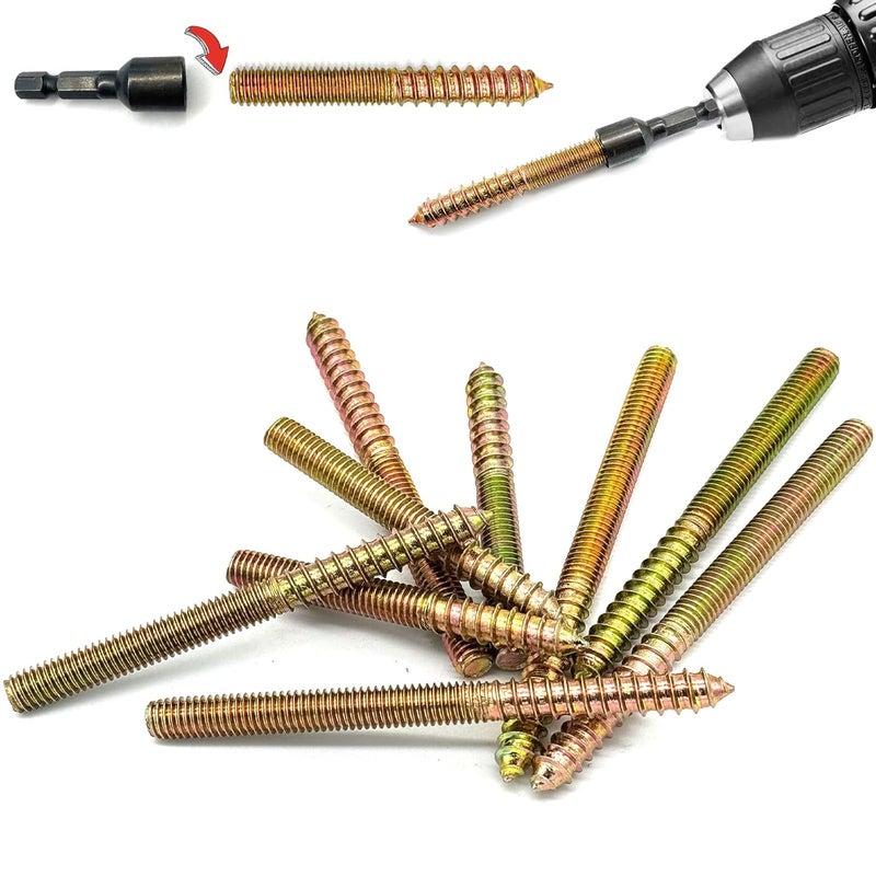 Matrelt 10Pack 3/8-16" Hanger Bolts 3 Long Sizes Include1 pcs Hanger Bolt Driver Double Headed Bolts Wood Dowel Screw Self-Tapping Screw Hanger Bolts for Furniture Screws Double Threaded Rods Bolt - Image 5